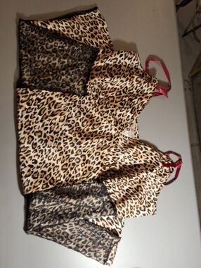 Cacique Leopard Print Satin & Lace Sleep Top with Pink Straps